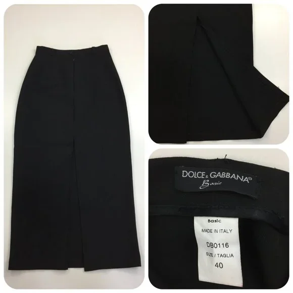 D&G DOLCE & GABBANA Basic Italy Black High Slit Front Skirt - Picture 1 of 16